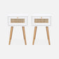 Lot de 2 Tables de Chevet Effet Bois et Cannage - Blanc