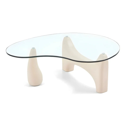 Table Basse Beige en Verre Trempé