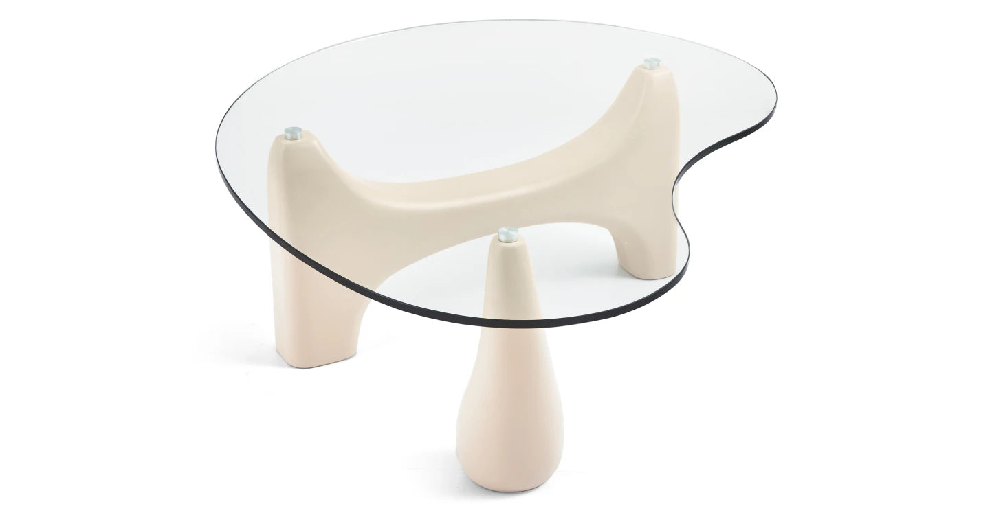 Table Basse Beige en Verre Trempé