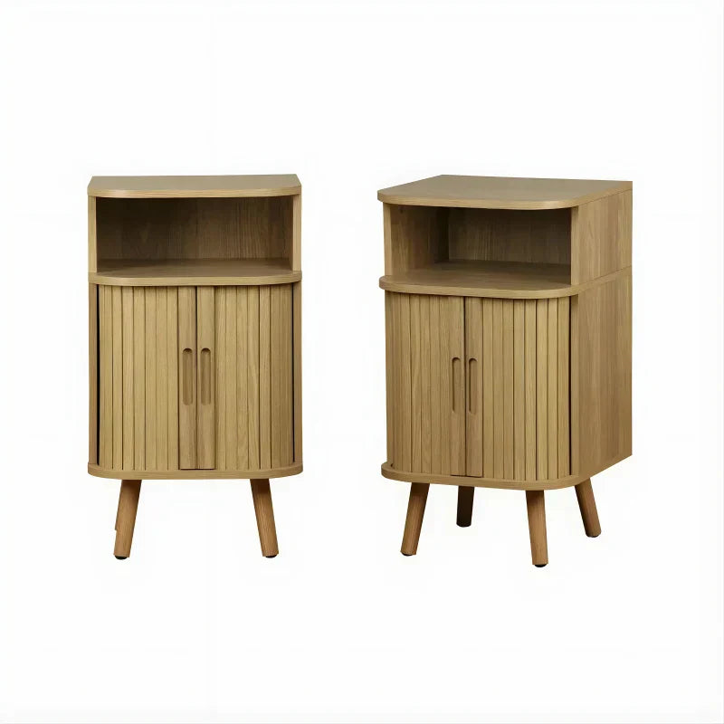 Table de Chevet - 2 Portes Coulissantes + 1 Niche (Lot de 2)