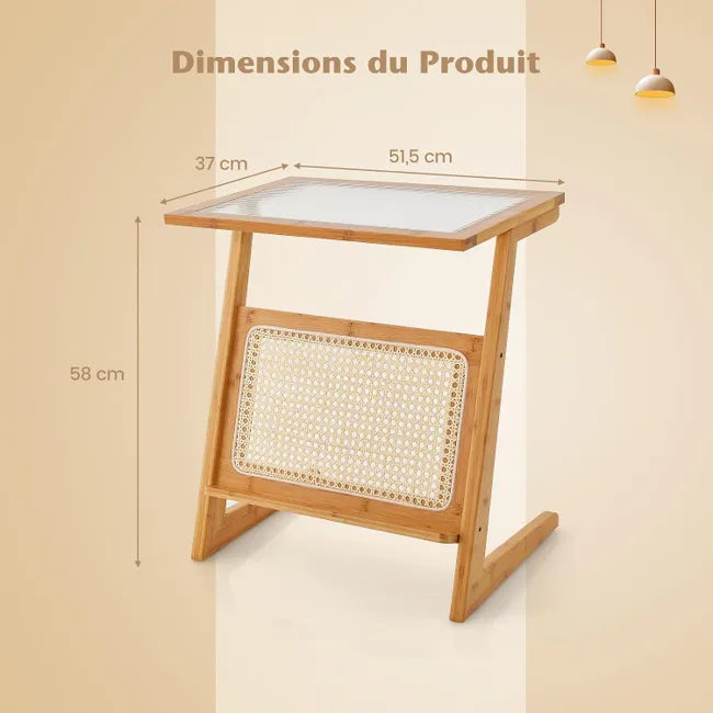 Table d’Appoint Bohême avec Porte-Revues en Rotin