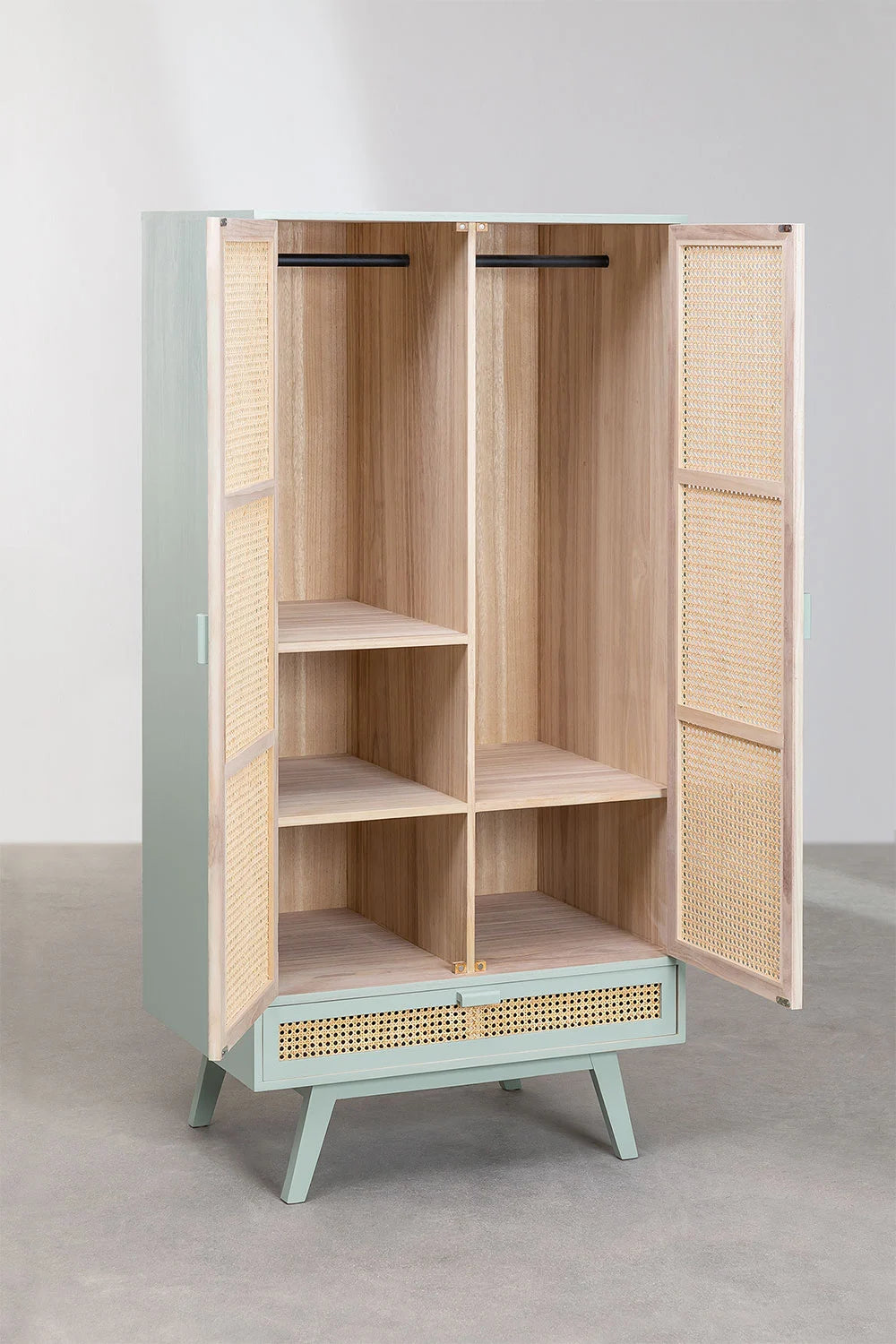 Armoire avec Tiroir en Bois & Portes en Rotin