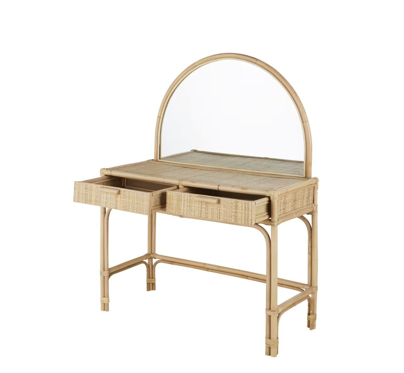 Coiffeuse 2 Tiroirs et Cannage en Rotin