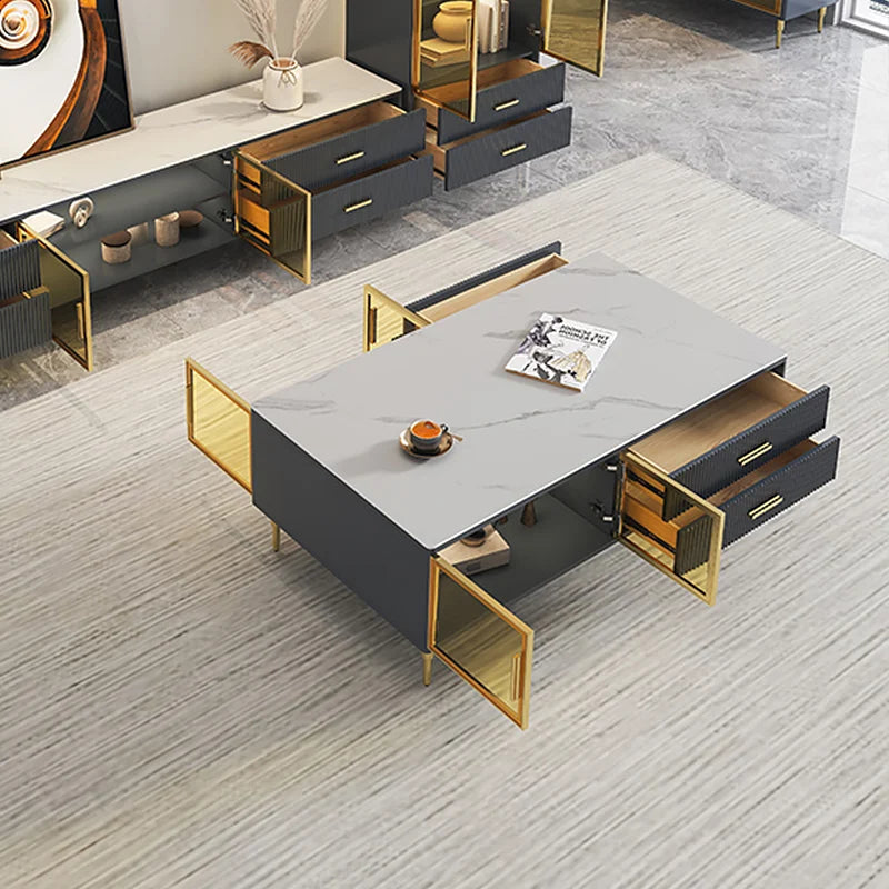 Table Basse Bleue Moderne - Avec 2 Portes Vitrées