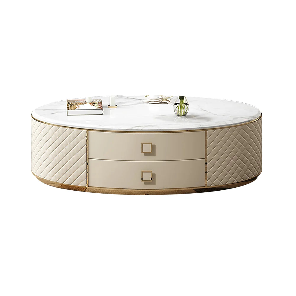 Table Basse Ovale - Faux Marbre Blanc