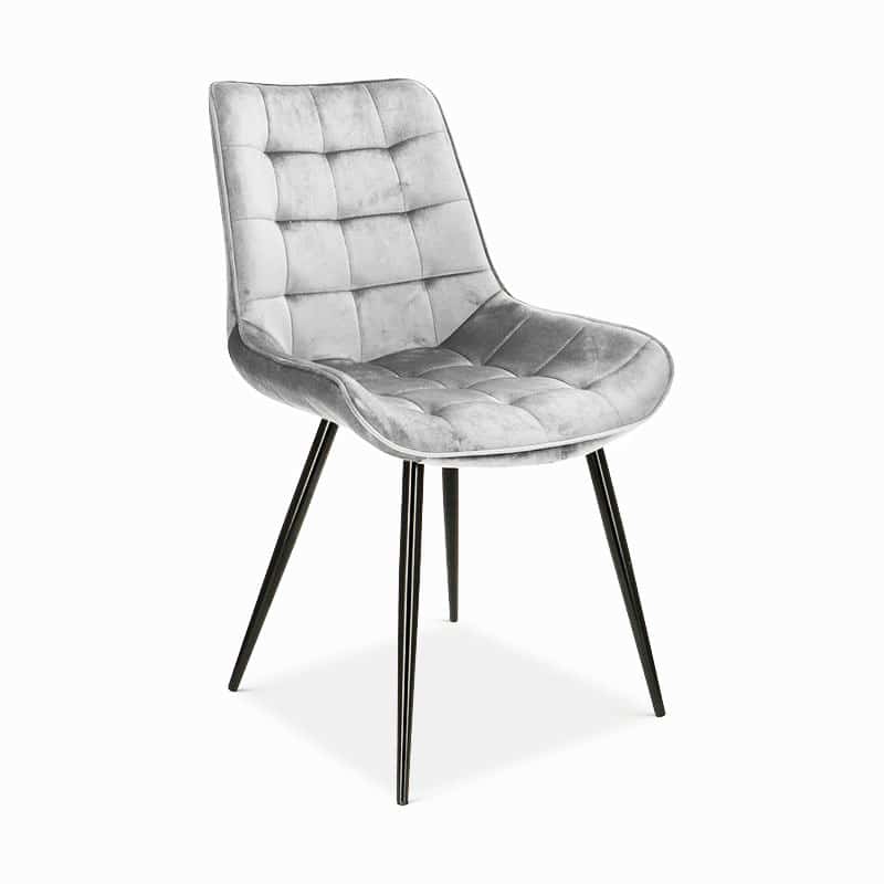 Chaise Lisboa – Velours gris clair et pieds noirs