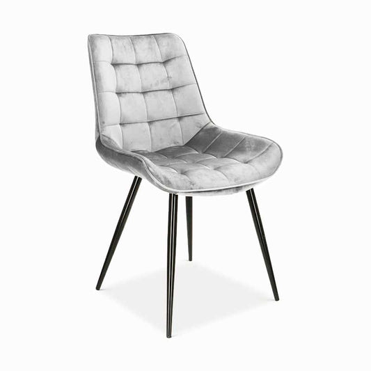 Chaise Lisboa – Velours gris clair et pieds noirs